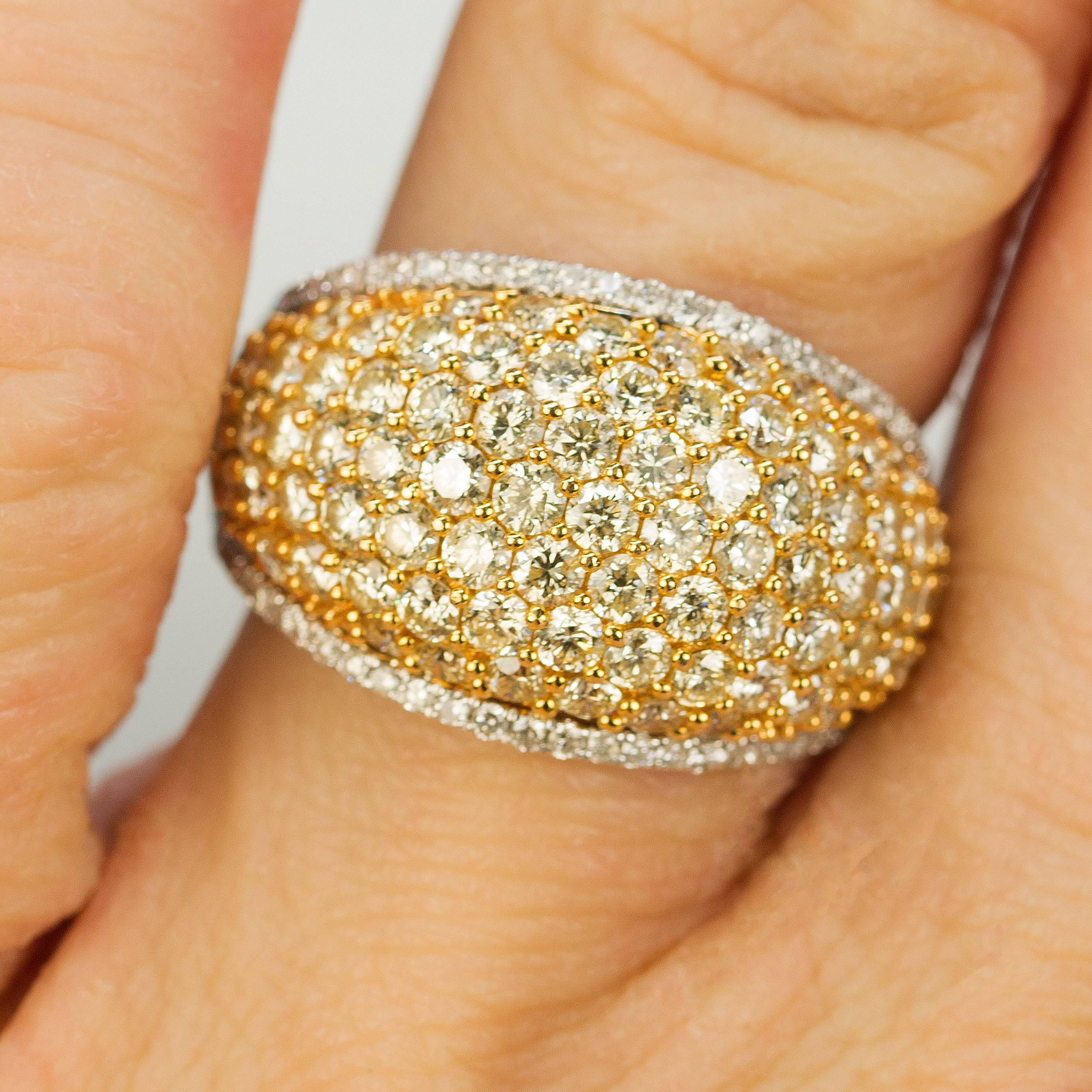 Women's or Men's 18 Karat Two-Tone Gold Diamond Dome Ring