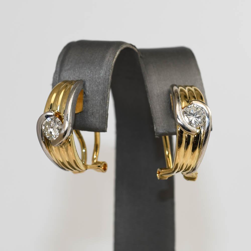 18K zweifarbige Gold Diamant Ohrringe 0.80ct für Damen oder Herren im Angebot