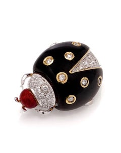 18k Two Tone Gold, Diamond & Enamel Ladybird Brooch