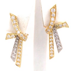 18K Two-Tone Gold Diamond Hanging Dangle Earrings