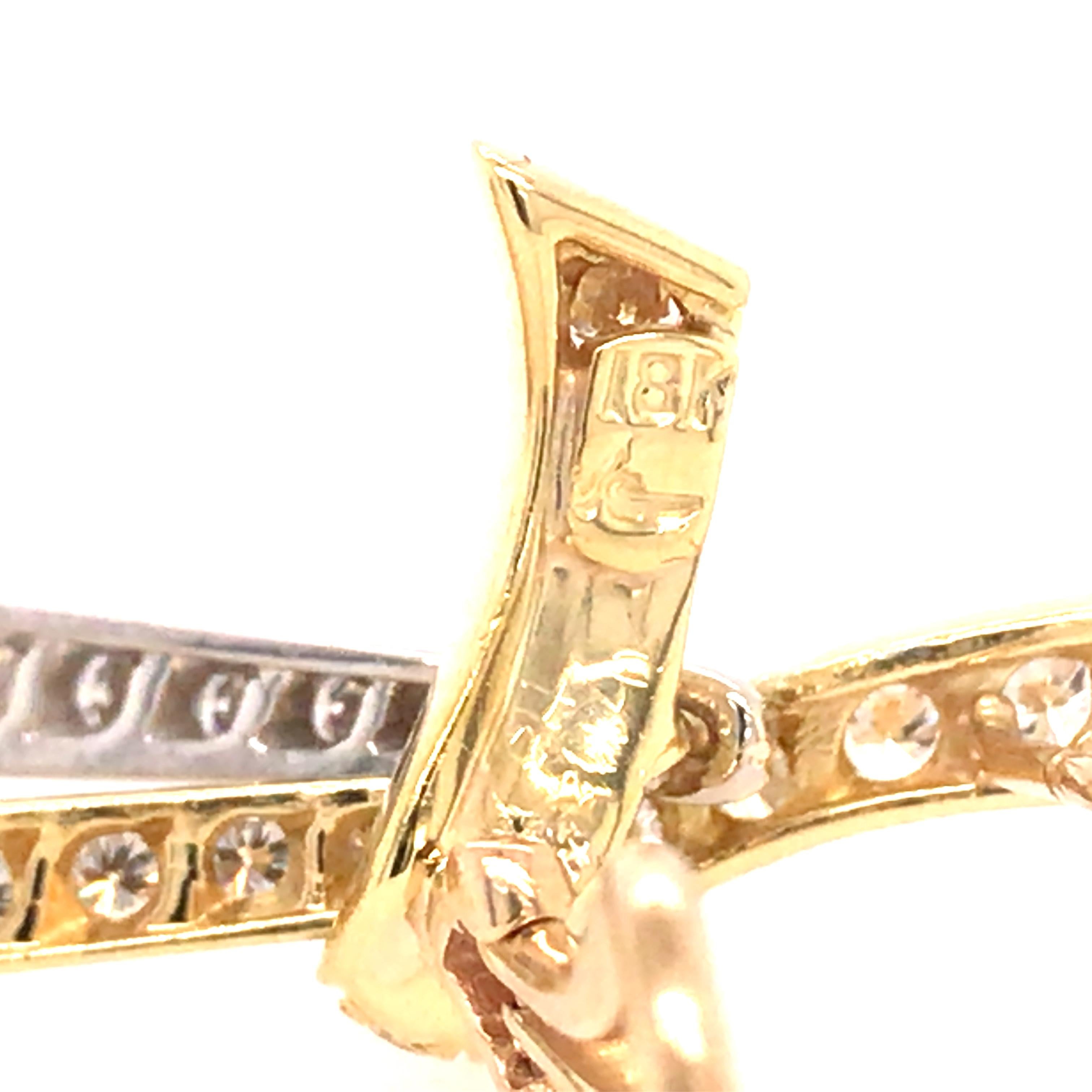 18K Two-Tone Gold Diamond Hanging Dangle Earrings For Sale 2