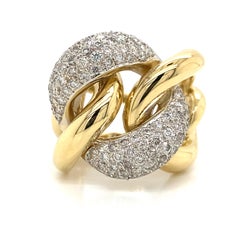 18K Two-Tone Gold Diamond Pave Link Wide Band