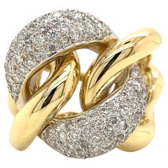 18K Two-Tone Gold Diamond Pave Link Wide Band