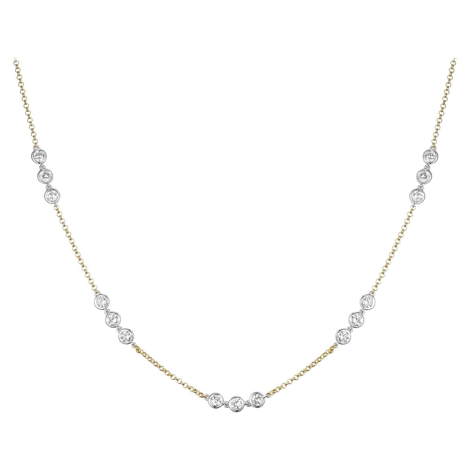 Collar Estación de Diamantes de Oro Bicolor de 18 K - 3,60 Quilates, 34 Pulgadas