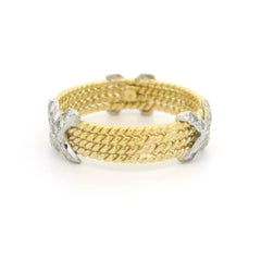 18k Two Tone Gold Diamond "X" Eternity 3 Row Twisted Wire Band Ring