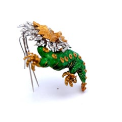 18K Two-Tone Gold Dragon Brooch with Diamonds and Emerald Eyes Vintage