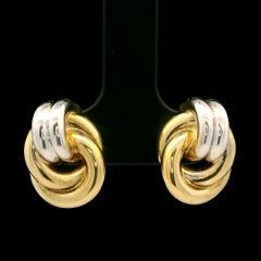18k Two Tone Gold Elegant Polished Tube Knot Stud Earrings w/ Butterfly Closure