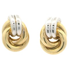 18k Or bicolore Elegance Polished Tube Knot Stud Earrings w/ Butterfly Closure