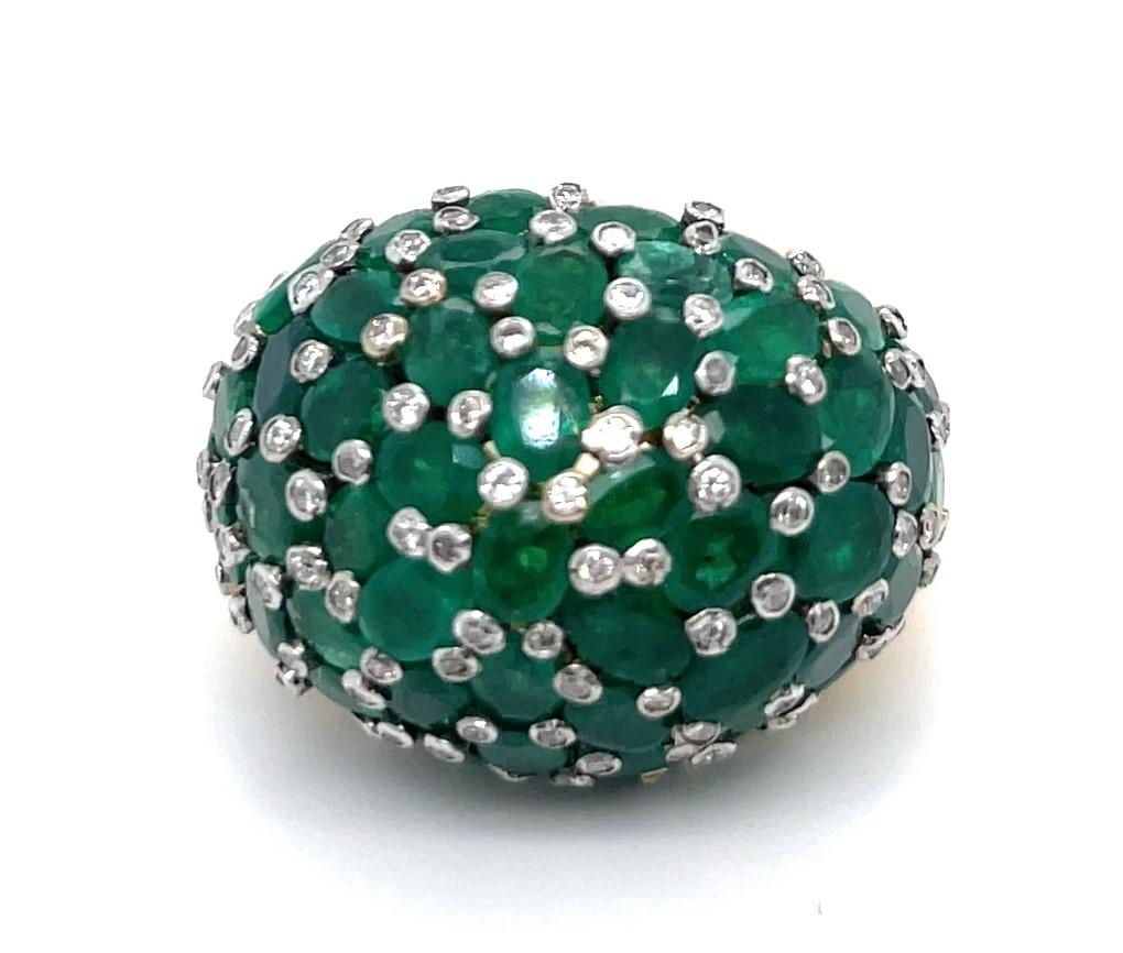 da uomo o donna Anello bicolore in oro 18k e smeraldo con accenti di diamanti, misura 7,25 in vendita