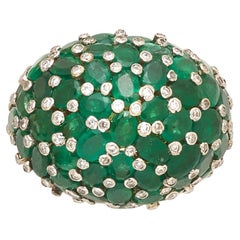 18 Karat zweifarbiger Bombe-Ring aus Gold und Smaragd mit Diamant-Akzenten, Größe 7,25