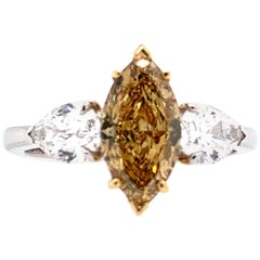 18K Two-Tone Gold Fancy Marquise Three-Stone Ring 1.56Ct