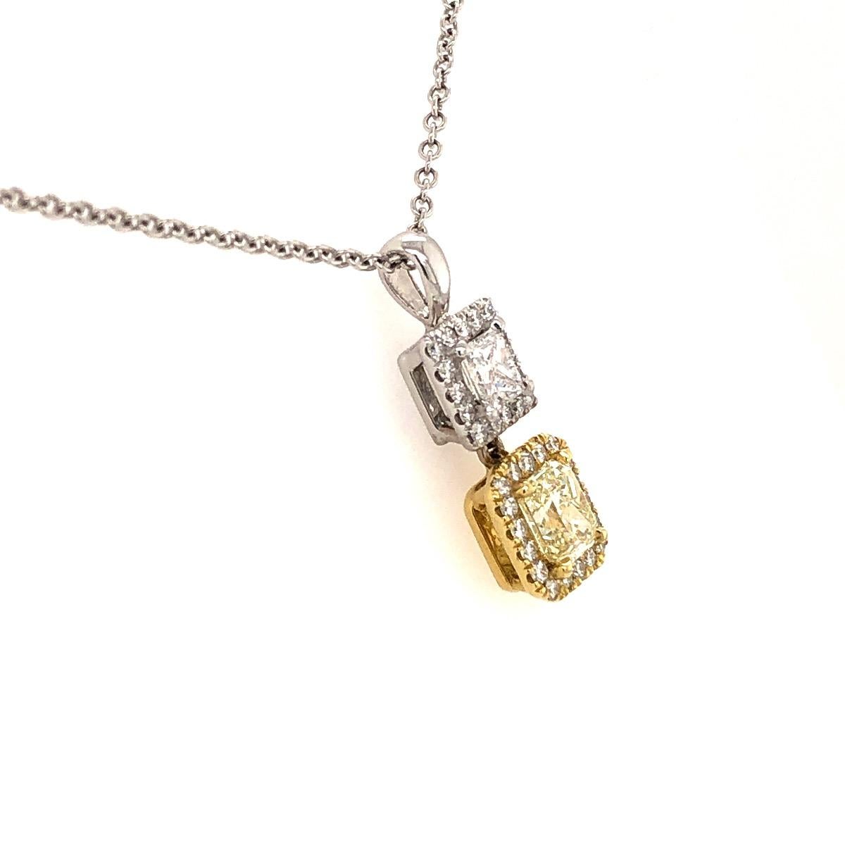 18 Karat Two-Tone Gold Fancy Yellow Diamond Pendant Necklace In New Condition For Sale In New York, NY