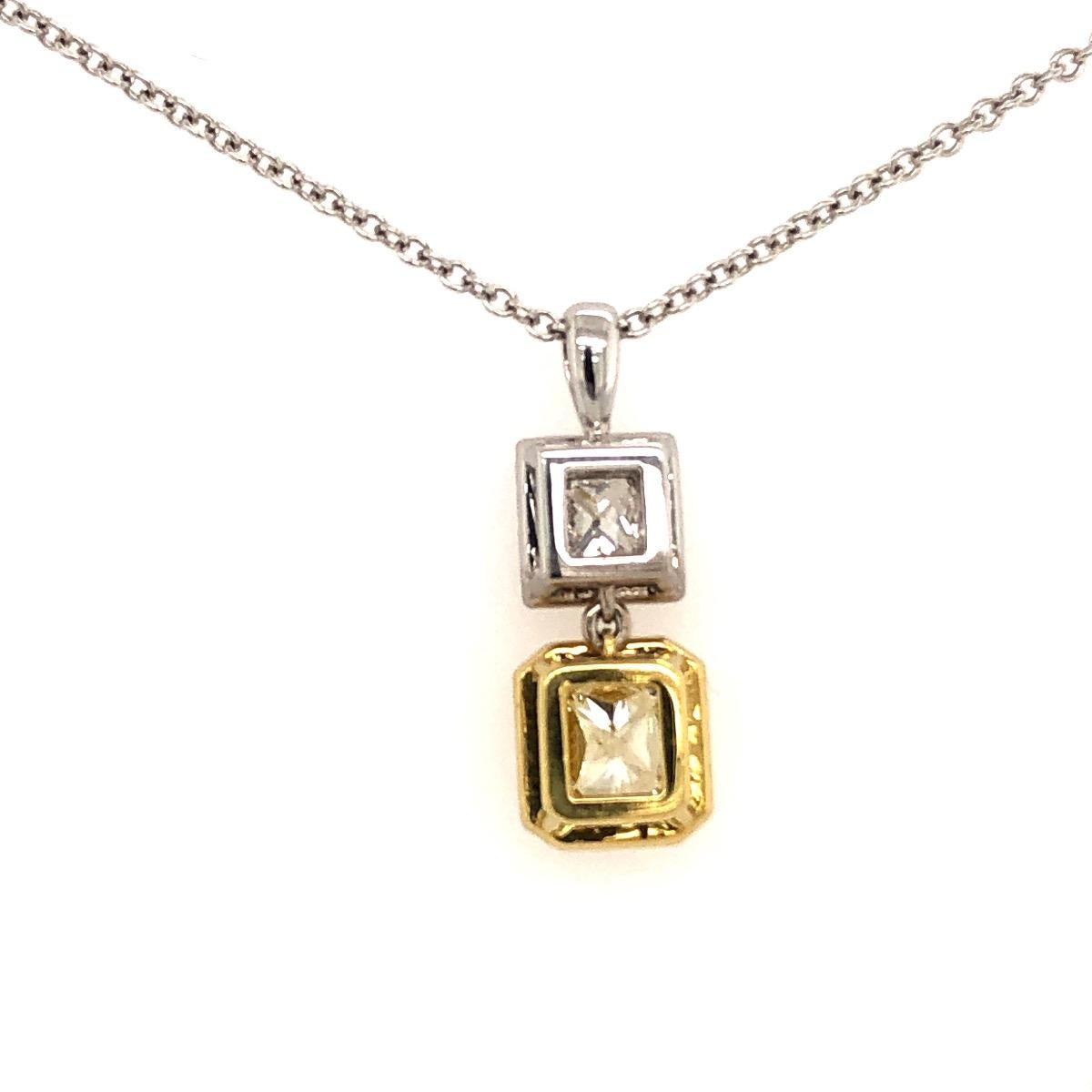 Women's 18 Karat Two-Tone Gold Fancy Yellow Diamond Pendant Necklace For Sale