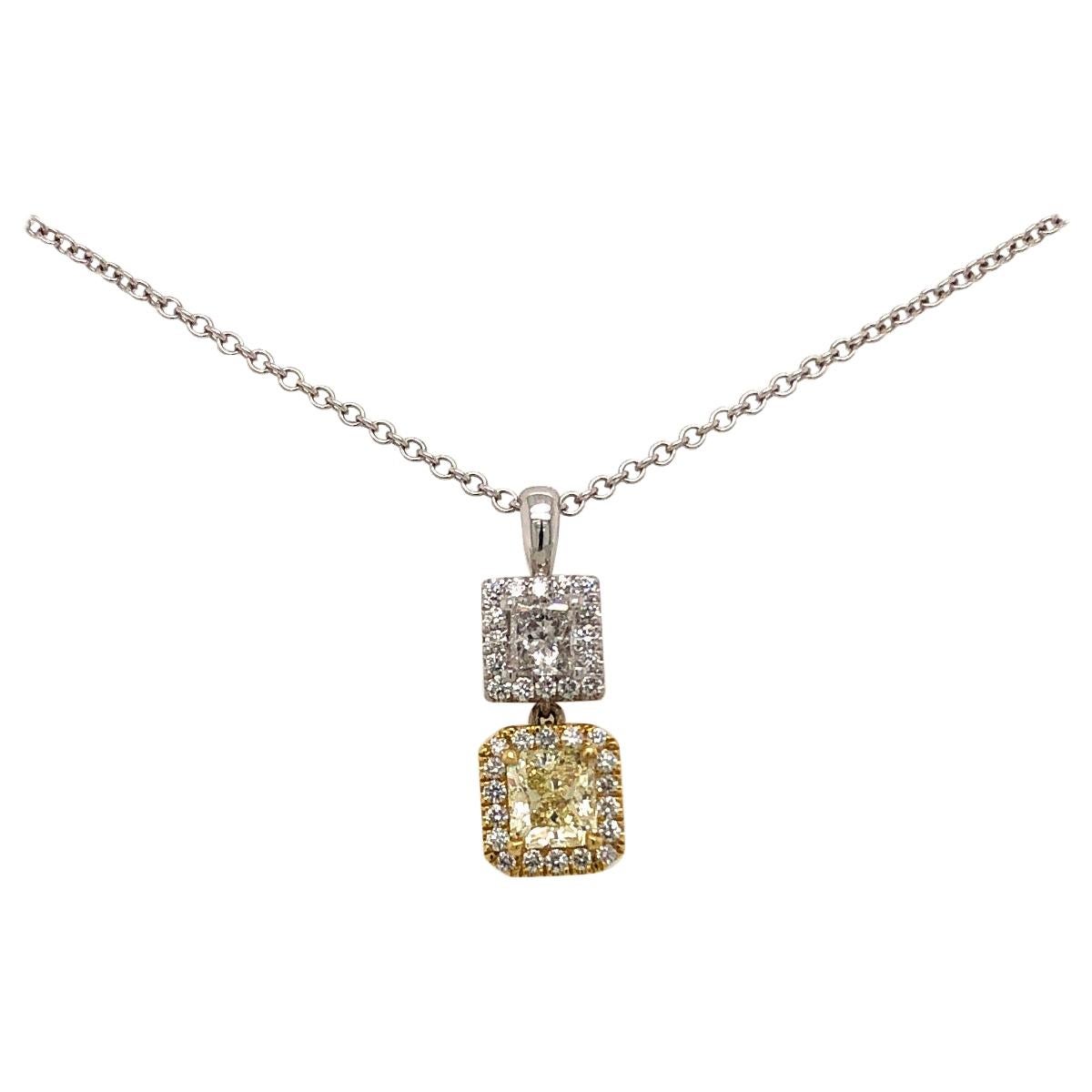 18 Karat Two-Tone Gold Fancy Yellow Diamond Pendant Necklace For Sale