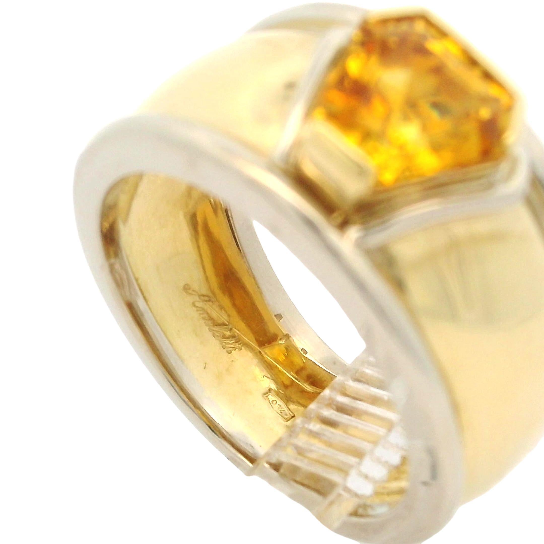 18 Karat zweifarbiges Gold GIA Schild Step Cut Gelber Saphir Breiter Zigarrenring (Schildschliff) im Angebot