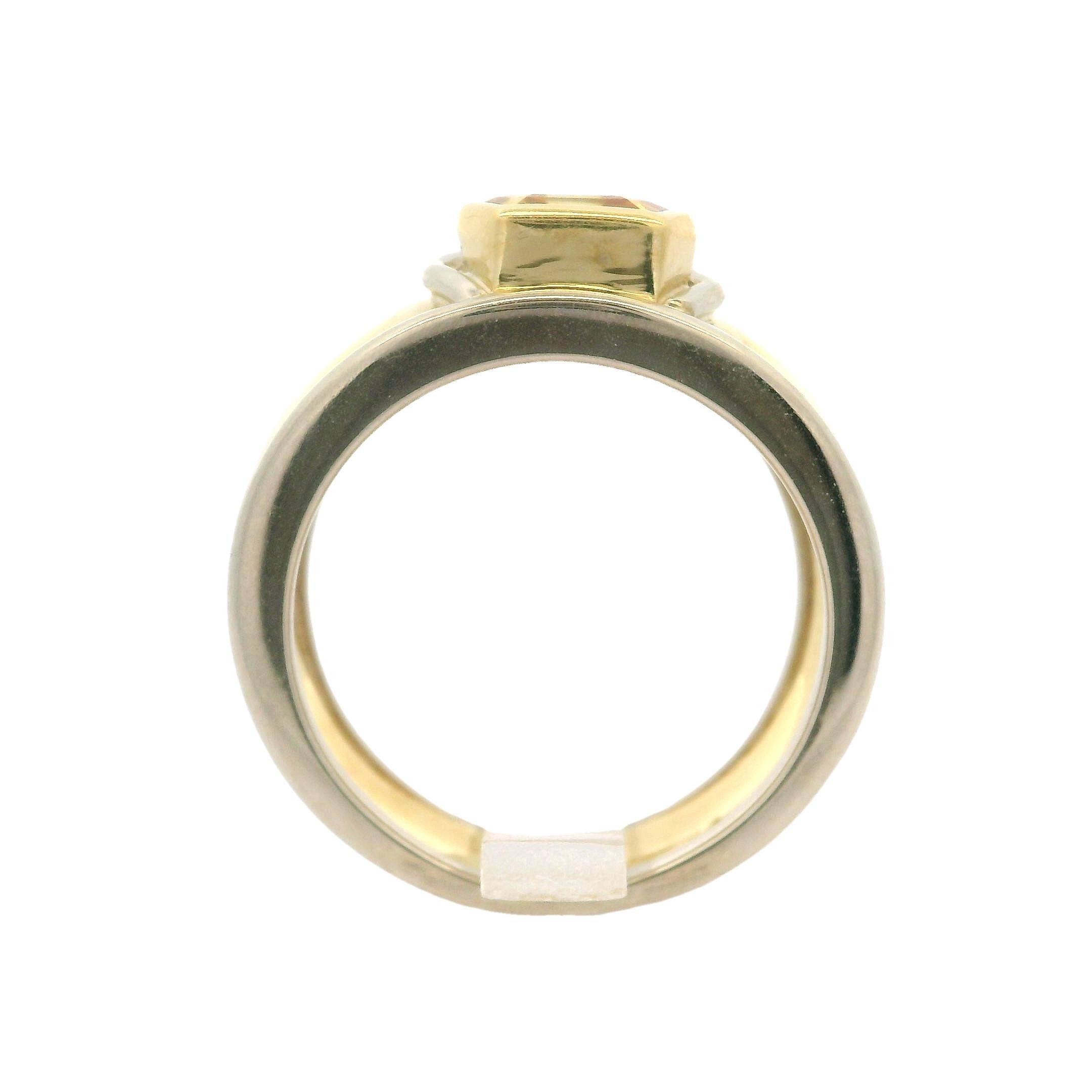 18 Karat zweifarbiges Gold GIA Schild Step Cut Gelber Saphir Breiter Zigarrenring im Angebot 2
