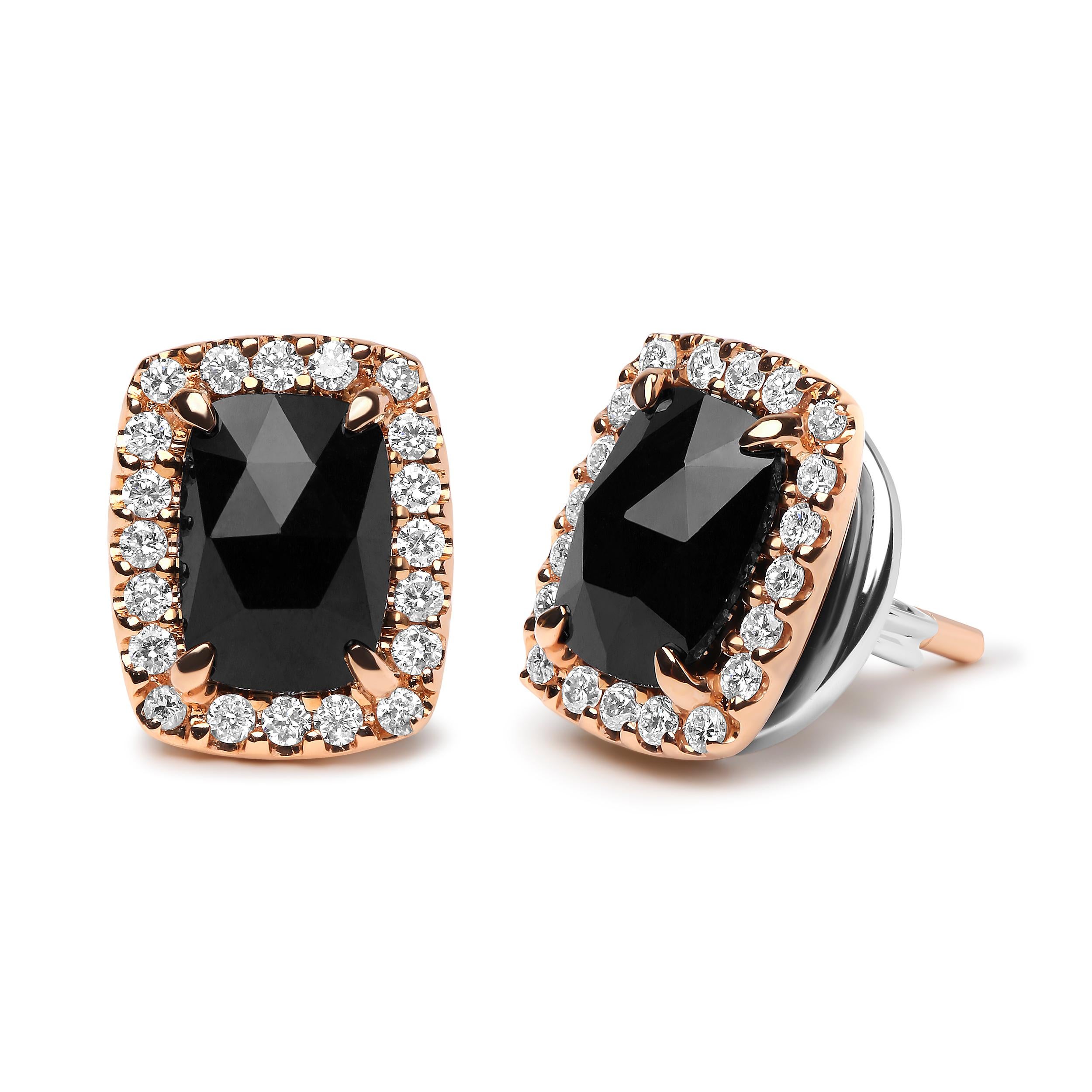 These classy studs are crafted of genuine 18k white and rose gold, a metal that will stay tarnish-free for years to come. A treasure of limitless style, this pair focuses on natural 8x6mm cushion-cut heat-treated black onyx gemstones, secured within