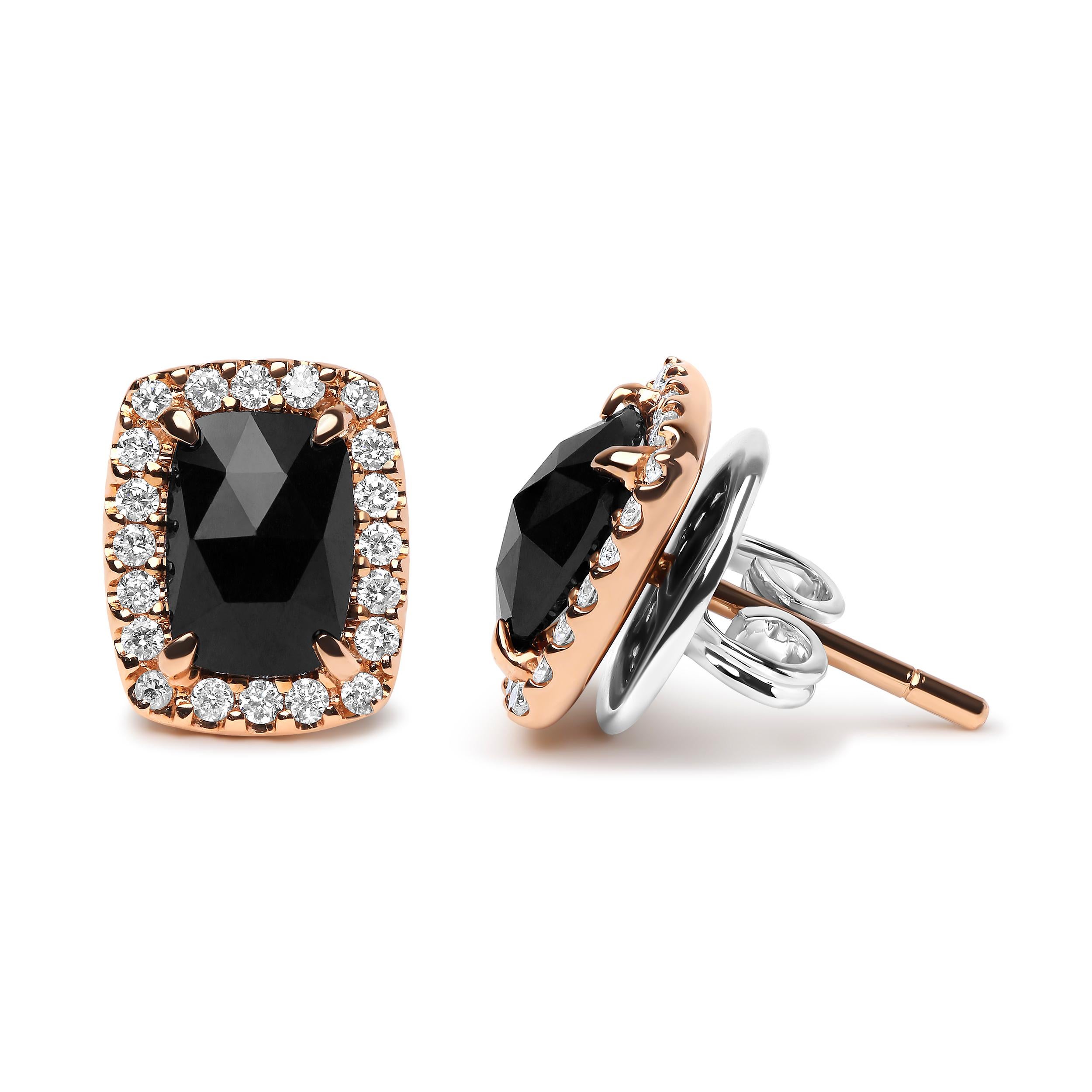Contemporary 18K Two-Tone Gold Gold 1/4 Carat Diamond & Black Onyx Gemstone Halo Stud Earring For Sale