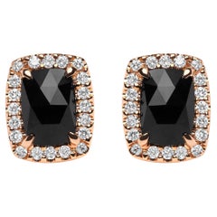 18K Two-Tone Gold Gold 1/4 Carat Diamond & Black Onyx Gemstone Halo Stud Earring