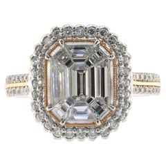 Bague en or bicolore 18K sertie de diamants avec halo - 1,44 carats