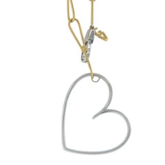 18k Two Tone Gold Infinity Link Chain & Large Open Diamond Heart Lariat Necklace
