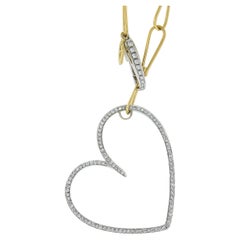 18k Two Tone Gold Infinity Link Chain & Large Open Diamond Heart Lariat Necklace