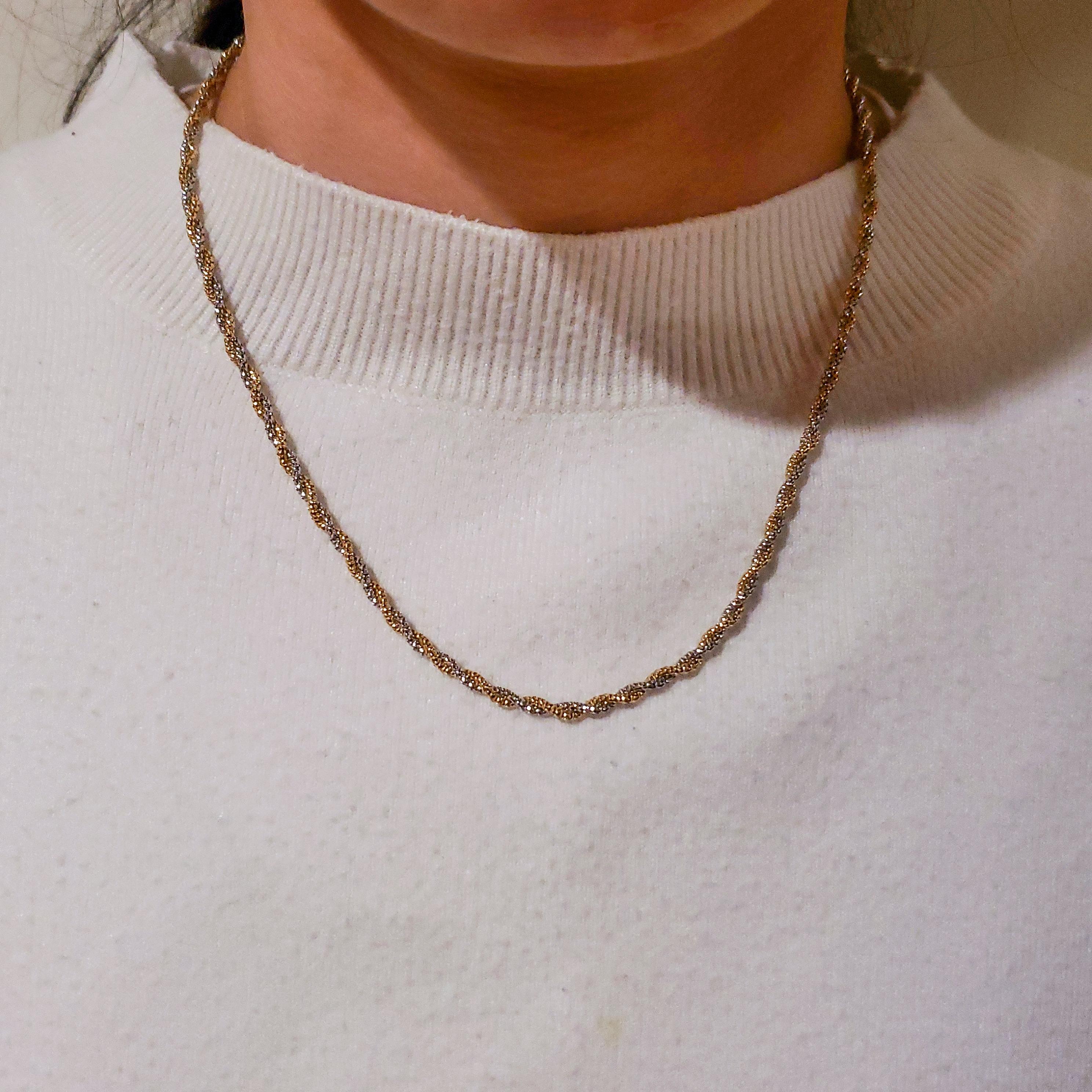 18k Two-Tone Gold Intertwined Rope Chain Necklace In Good Condition In New York, NY