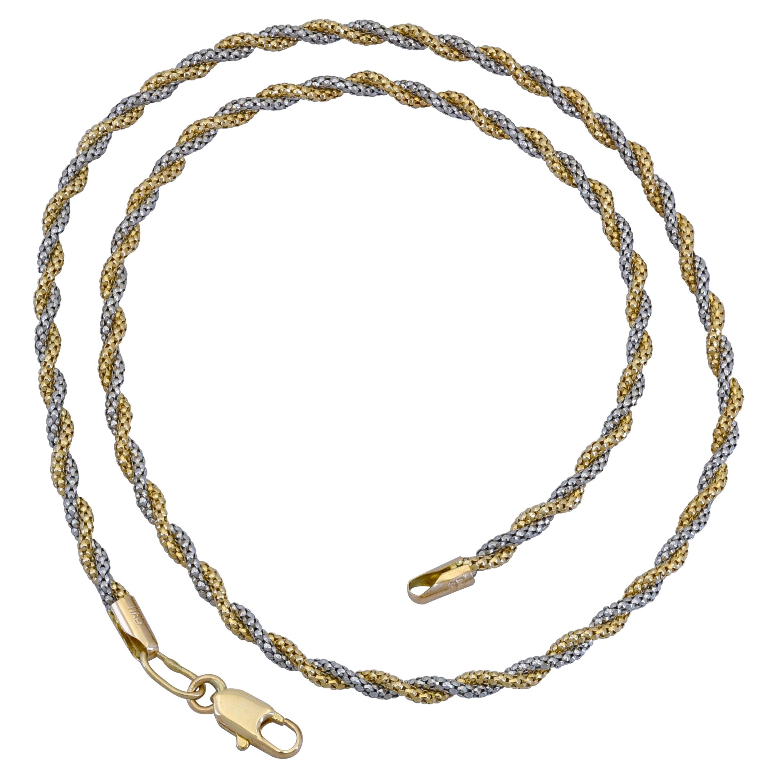 18k Two-Tone Gold Intertwined Rope Chain Necklace