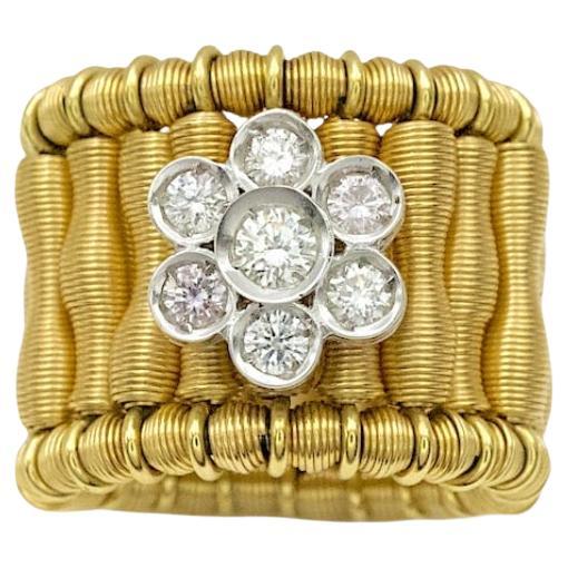 18K Zweifarbiges Gold Jarretière Floral Stretch Ring im Angebot