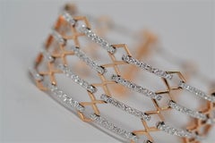 18k Two Tone Gold Link Bracelet with Round Brilliant Cut Diamonds, 4.03 Carats