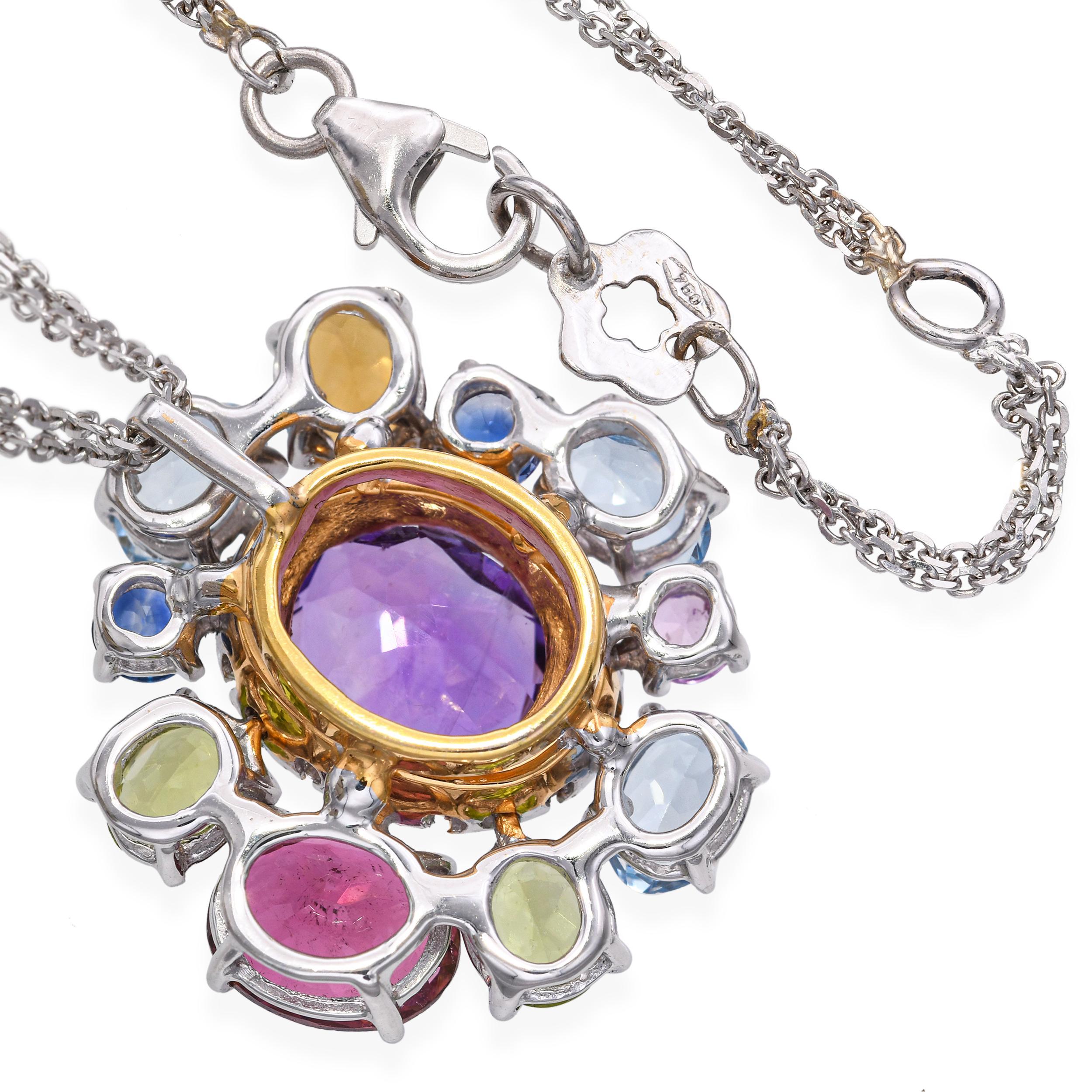 Donna Collana con ciondolo in oro 18k bicolore con pietre e diamanti in vendita