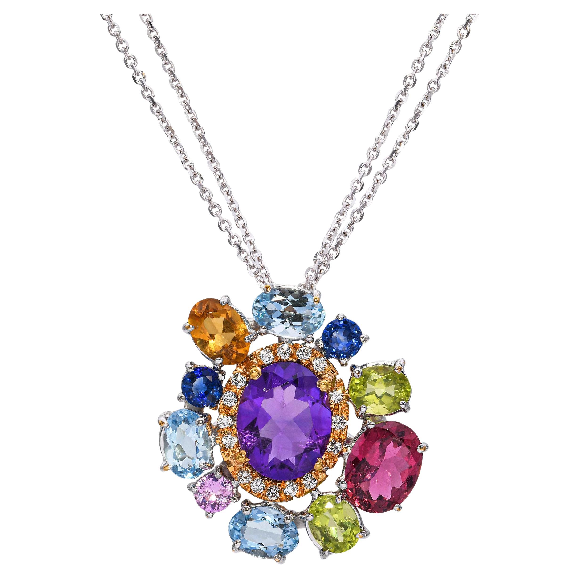 Collana con ciondolo in oro 18k bicolore con pietre e diamanti