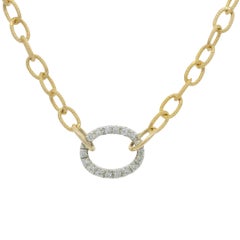 18k Two-Tone Gold Natural Diamond Textured Oval Link Necklace In Stock