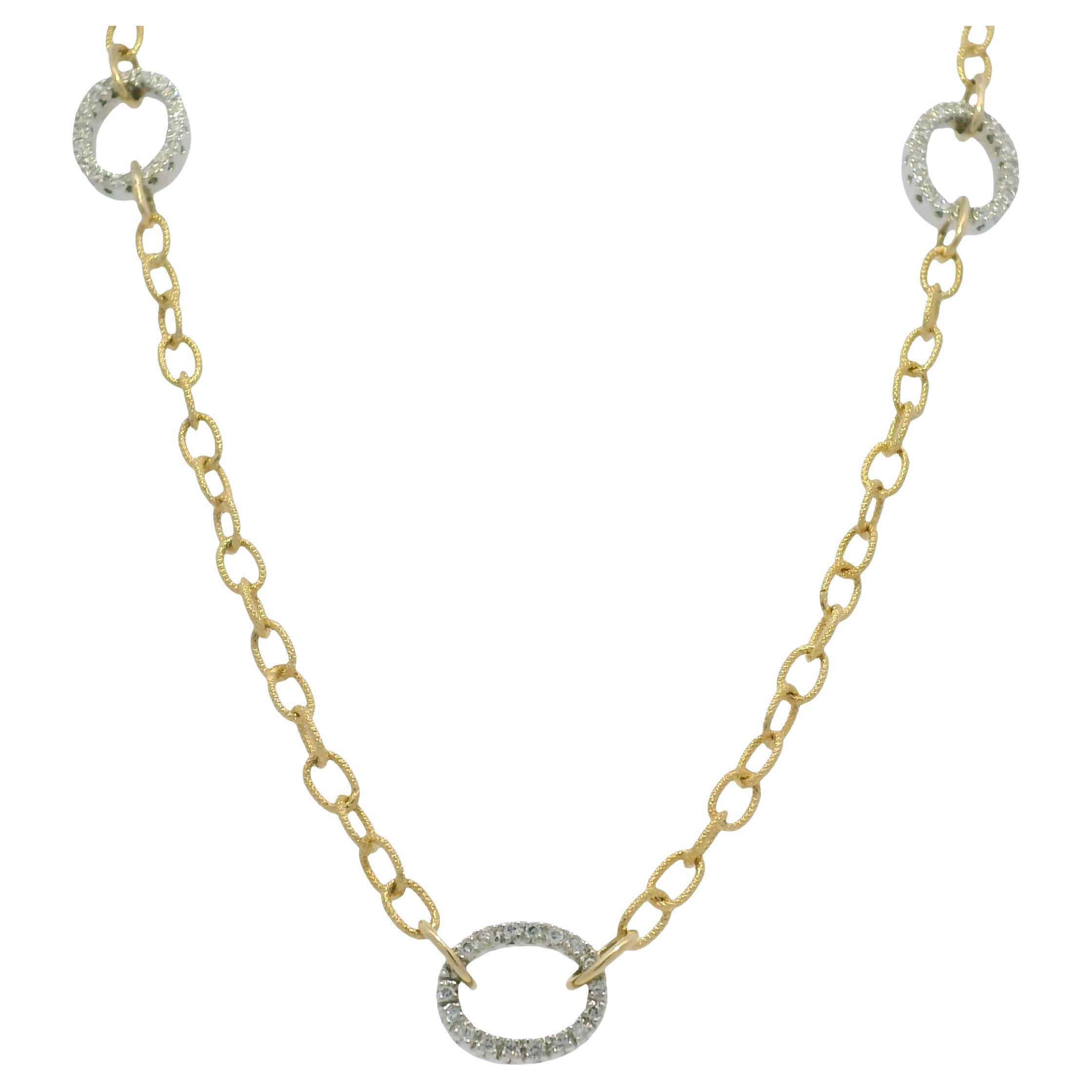 18k Two-Tone Gold Natural Diamond Textured Oval Link Necklace In Stock For Sale