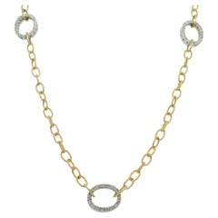 18k Two-Tone Gold Natural Diamond Textured Oval Link Necklace In Stock