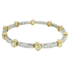18k Two Tone Gold Natural Oval Shape Fancy Yellow Diamond Bar Bracelet In Stock