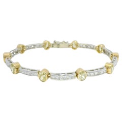 18k Two Tone Gold Natural Oval Shape Fancy Yellow Diamond Bar Bracelet In Stock