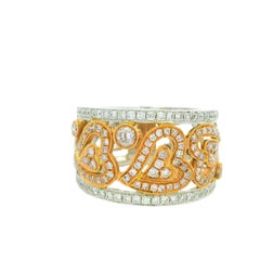 18K Two-Tone Gold Natural Pink & White Round Brilliant Diamond Open Heart Ring