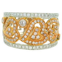 18K Two-Tone Gold Natural Pink & White Round Brilliant Diamond Open Heart Ring
