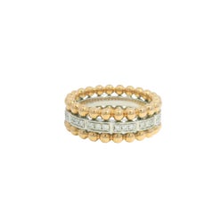 18K Two-Tone Gold Natural Round Brilliant Diamond 3-Row Beaded Ring In Stock