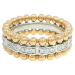 18K Two-Tone Gold Natural Round Brilliant Diamond 3-Row Beaded Ring In Stock