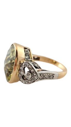 18K Two Tone Gold Oval Citrine Diamond Ring Size 6.75 #16452