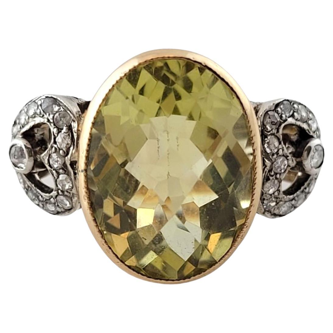 18K Two Tone Gold Oval Citrine Diamond Ring Size 6.75 #16452 For Sale