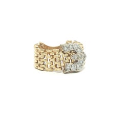 18k Two Tone Gold Pave Diamond Wide Buckle Flexible Panther Link Band Ring