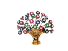 Spilla in oro bicolore 18 carati con diamanti rotondi da 0,55 carati (H VS) e pietre preziose assortite