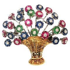 Spilla in oro bicolore 18 carati con diamanti rotondi da 0,55 carati (H VS) e pietre preziose assortite