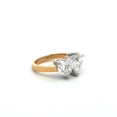 18K Two Tone Gold/Platinum Ring with 4.15 Carat Heart & Pear GIA Diamonds Size 6