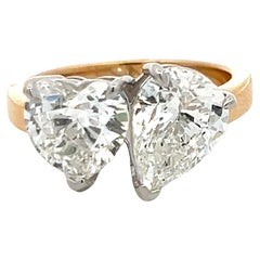 18K Two Tone Gold/Platinum Ring with 4.15 Carat Heart & Pear GIA Diamonds Size 6
