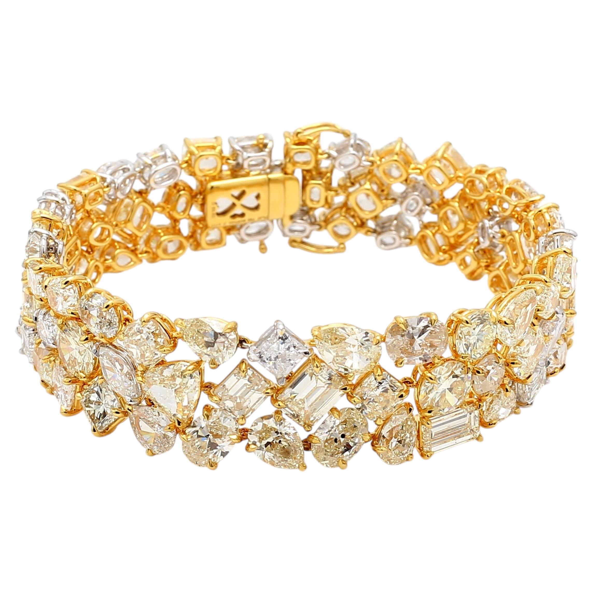 18K Two Tone Gold Platinum Tennis Bracelet with 50.82 Carat Mixed Cut Diamonds
