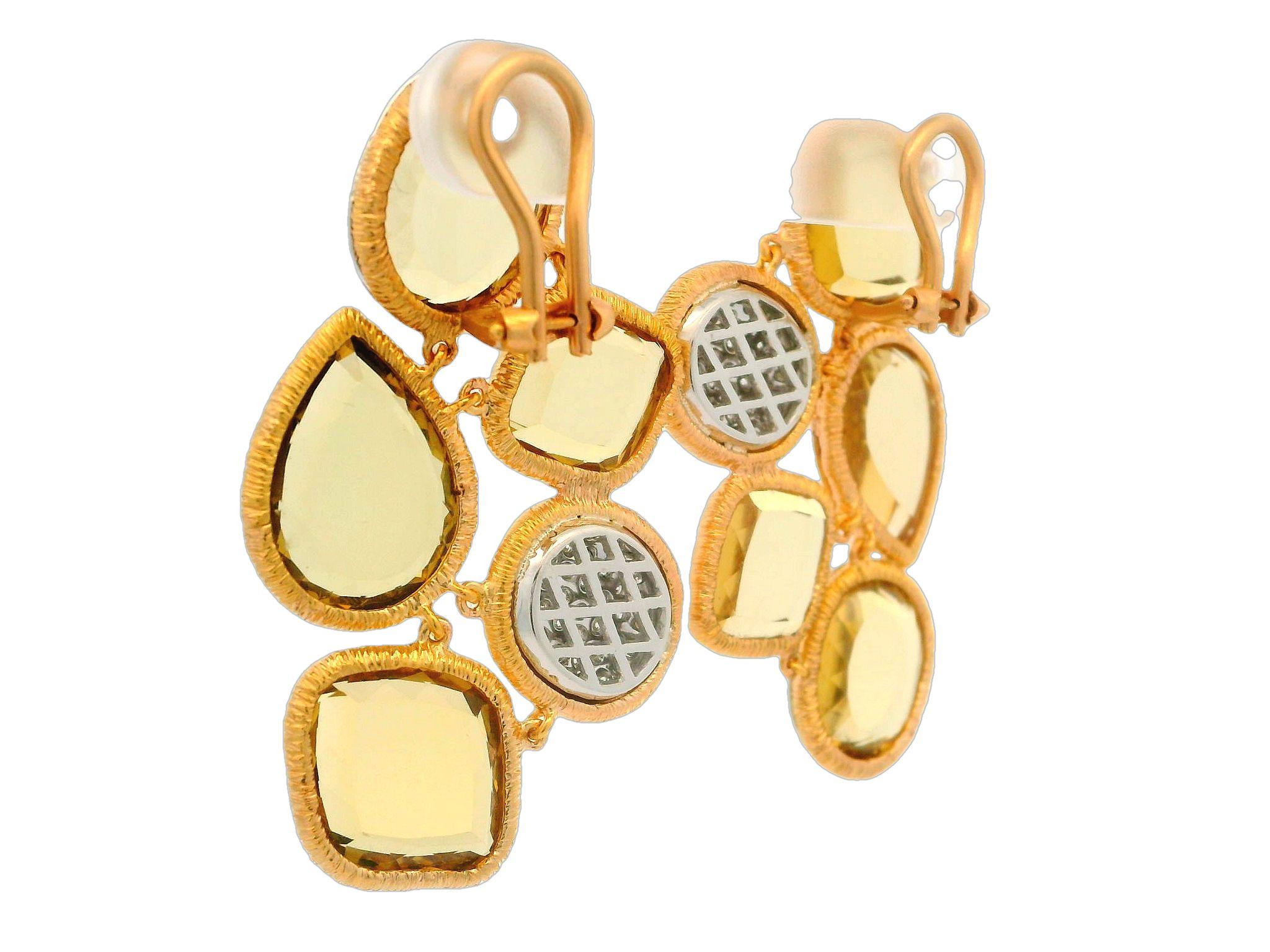 18 Karat zweifarbiges Gold Portrait Citrin & Diamant Texturierte Flexible Ohrhänger im Zustand „Hervorragend“ im Angebot in Montclair, NJ
